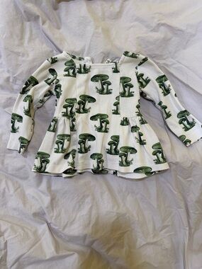 kate quinn White Long-Sleeve Peplum Top with Green Mushroom Print
